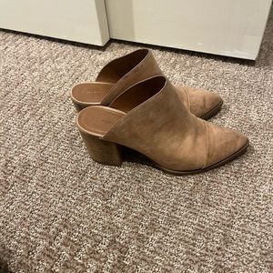 Brown mules with wooden block heel